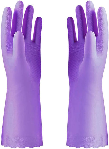 Alimat PluS 3 Pack Reusable Cleaning Gloves Latex Free, Dishwashing Gloves with Cotton Flock Liner and Embossed Palm, Waterproof Household Gloves for Laundry, Gardening (Medium)