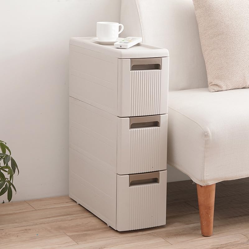 3 Tier Narrow Storage Cabinet with Wheels,Slim Rolling Cart with 3 Drawers,Bathroom Mobile Plastic Cabinets for Small Spaces