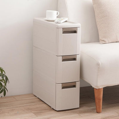 3 Tier Narrow Storage Cabinet with Wheels,Slim Rolling Cart with 3 Drawers,Bathroom Mobile Plastic Cabinets for Small Spaces