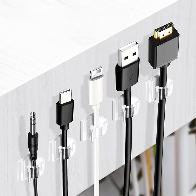50PCS Cable Clips, Clear Adhesive Cable Holder Staples, Small Wire Organizers for Desk, Office, Home & Car Cable Management, Extension Cord