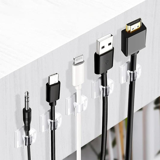 50PCS Cable Clips, Clear Adhesive Cable Holder Staples, Small Wire Organizers for Desk, Office, Home & Car Cable Management, Extension Cord