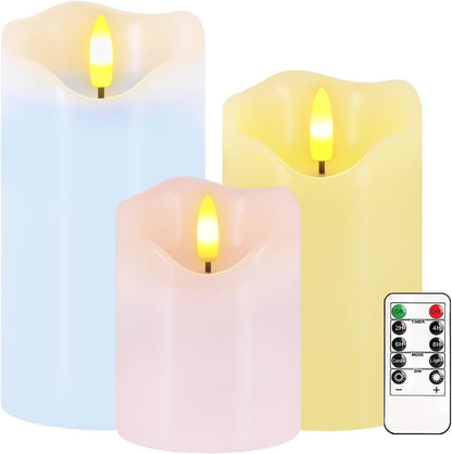 Flameless Candles Lights, Set of 3 Flickering LED Candles with Remote & Timer, Dimmable Electric Pillar Candles Battery Operated, Green Candles for Home St. Patrick’s Day Christmas Decor (Green)