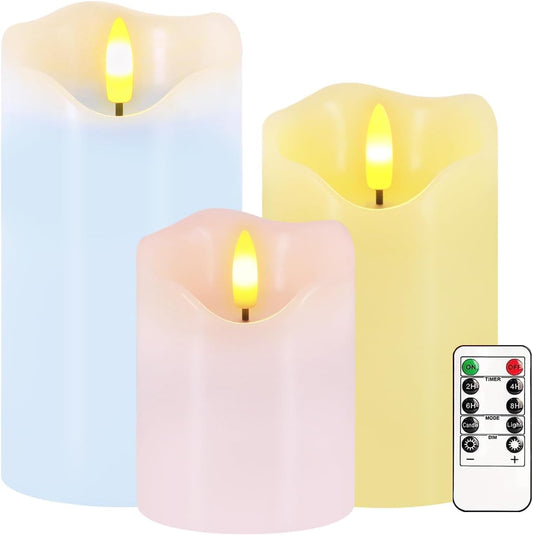 Flameless Candles Lights, Set of 3 Flickering LED Candles with Remote & Timer, Dimmable Electric Pillar Candles Battery Operated, Green Candles for Home St. Patrick’s Day Christmas Decor (Green)