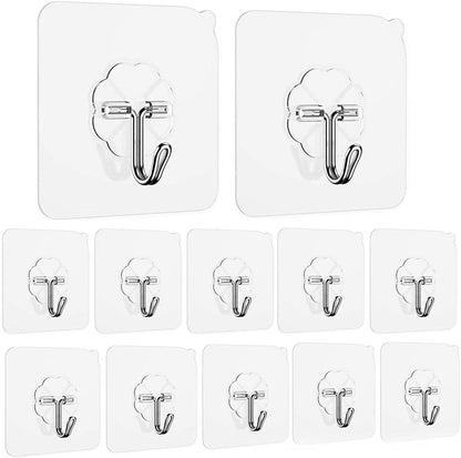 Adhesive Hooks Wall Hooks 44 lb/ 20 kg(Max), Heavy Duty Coat Hooks Waterproof and Oilproof Seamless Hooks, Reusable Hooks for Hanging Bathroom Kitchen