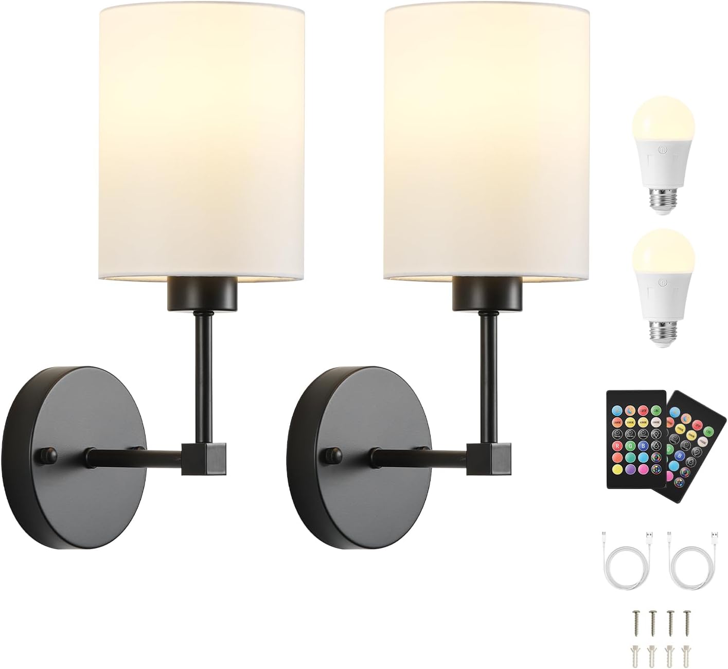 Battery Operated Wall Sconces Set of Two,Wireless Rechargeable Wall Light With Remote Control, Dimmable, Amber Light/Warm White/Natural White/Daylight/RGB, Timer,for Living Room,Bedroom,Entryway,Gold