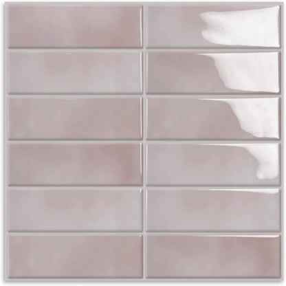 10 Sheet Peel and Stick Kitchen Backsplash Tiles(Pink,12"×12") | 3D Subway Rectangle Waterproof Self-Adhesive Wall Tile Stick on Backsplash for Kitchen,Bathroom and Fireplace