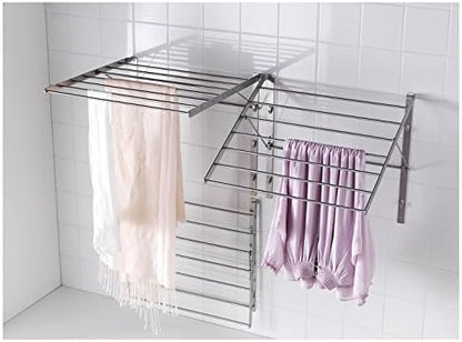 Wall Mounted Clothes Drying Rack - Stainless Steel Collapsible Laundry Rack - Space Saving Folding Accordion Dryer for Indoor & Outdoor Use (32Wx21Dx19H)
