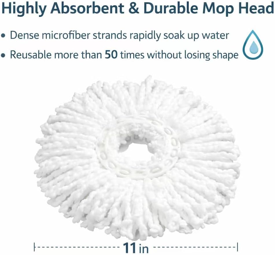 Casabella Spin Mop System with Extra Mop Head Refill - Two-Bucket Design with Splash Guard Built-in Measuring Cup and Scraper Tool with Easy Wring Pedal Spinner, 1.25-Gall (Mop)