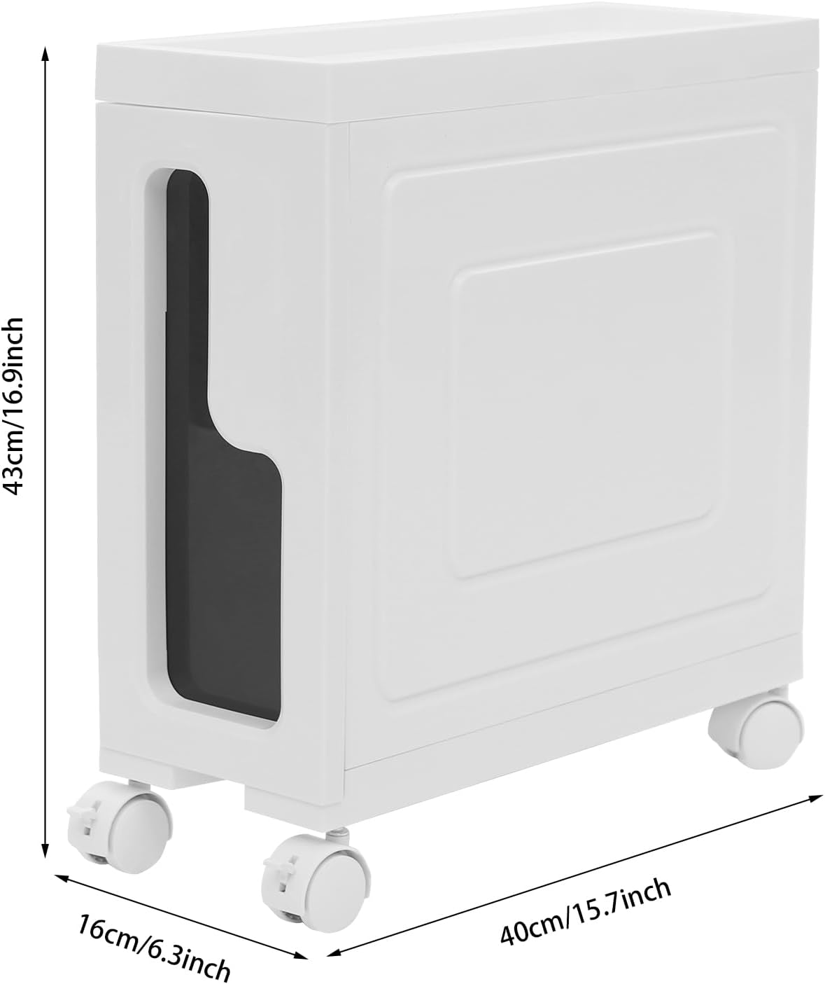 Narrow Bathroom Storage Cabinet with Drawers, 5.5" Slim Floor Standing Rolling Cart on Lockable Wheels, PP Unit with Toilet Paper Holder for Small Space, Kitchen, Laundry Room (3 Tier)