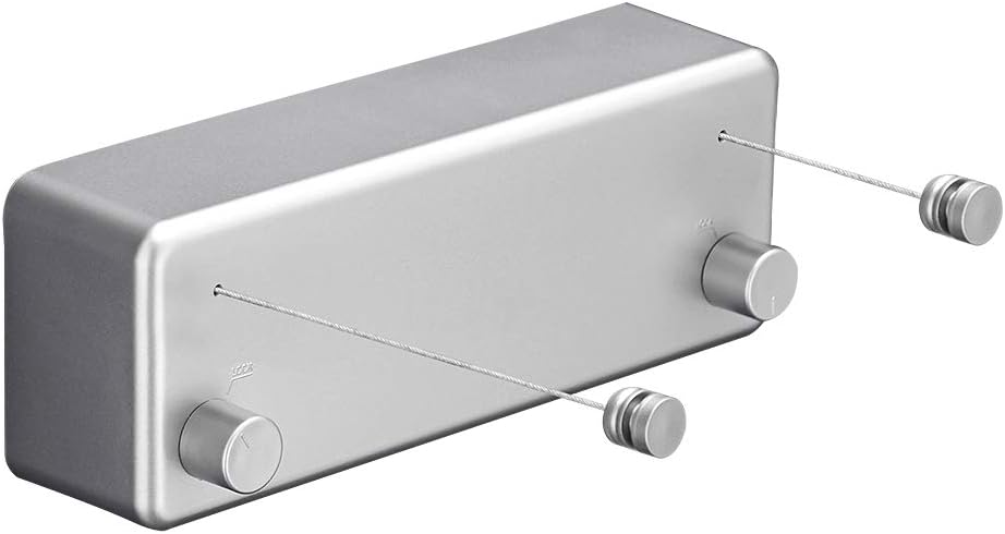BESy Retractable Clothesline ABS case+Aluminum Dryer with Adjustable Stainless Steel Double Rope String Hotel Style Heavy Duty,Wall Mounted Method, 13.8 Feets,White