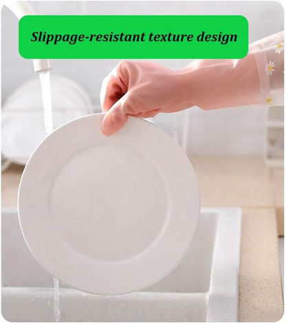 Dishwashing Cleaning Gloves Waterproof Tear-Resistant Household Rubber Cleaning Gloves with Long Elastic Cuffs