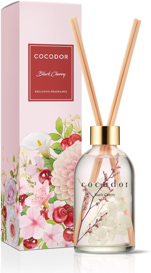 COCODOR Flower Reed Diffuser Set / 6.7oz / Cashmere Vanilla/Scent Diffuser with Sticks Home Fragrance Reed Diffuser for Bathroom Shelf Decor
