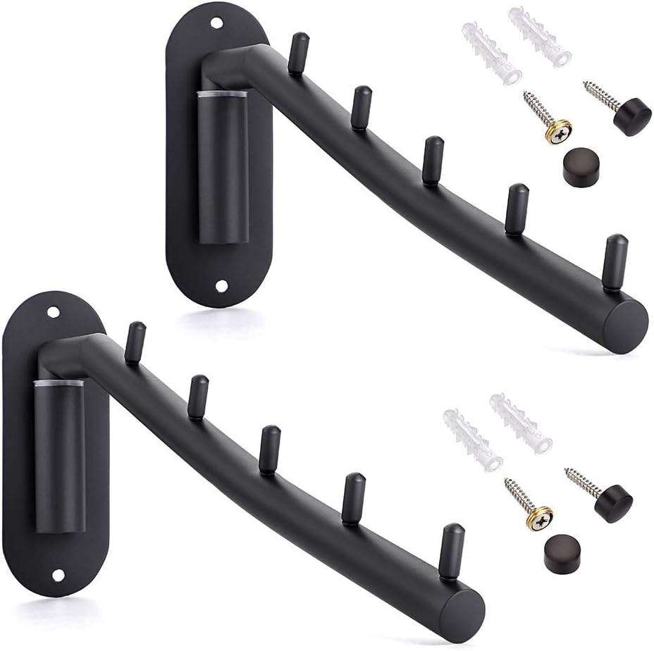 Sumnacon Stainless 2 Pcs Steel Clothes Hanger Rack-Wall Mount Garment Hook with Swing Arm, Sturdy Coat Robe Storage Organizer for Laundry Room Bedrooms Clothing Drying Rack with 5 Hooks, Gold