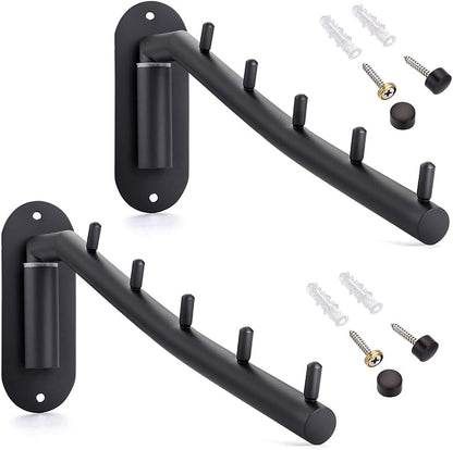 Sumnacon Stainless 2 Pcs Steel Clothes Hanger Rack-Wall Mount Garment Hook with Swing Arm, Sturdy Coat Robe Storage Organizer for Laundry Room Bedrooms Clothing Drying Rack with 5 Hooks, Gold