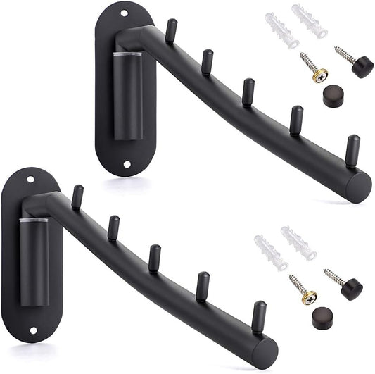 Sumnacon Stainless 2 Pcs Steel Clothes Hanger Rack-Wall Mount Garment Hook with Swing Arm, Sturdy Coat Robe Storage Organizer for Laundry Room Bedrooms Clothing Drying Rack with 5 Hooks, Gold