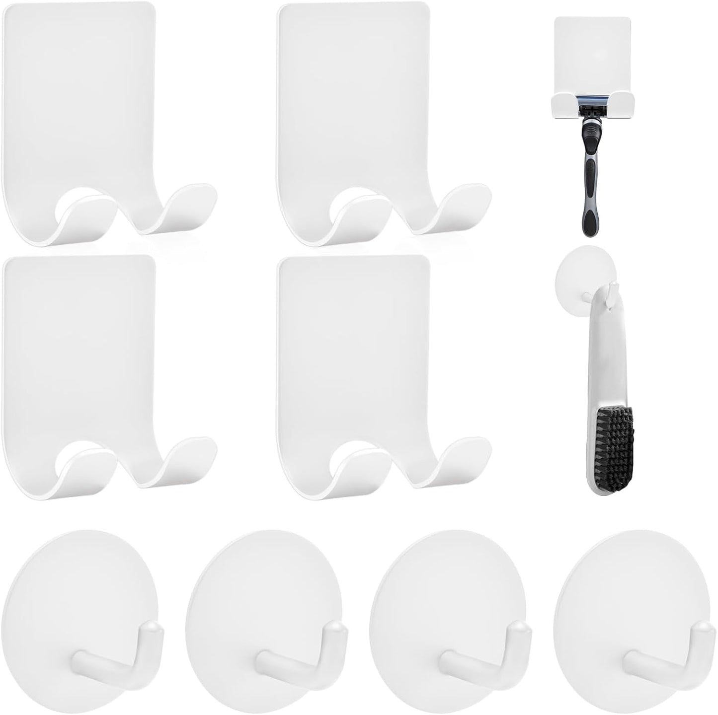 Diesisa Razor Holder for Shower + Adhesive Wall Hooks, Premium 304 Stainless Steel Shower Razor Holder with Heavy Duty Waterproof Sticky Hooks for Hanging Towels, Coat, hat (2+2 Pack)