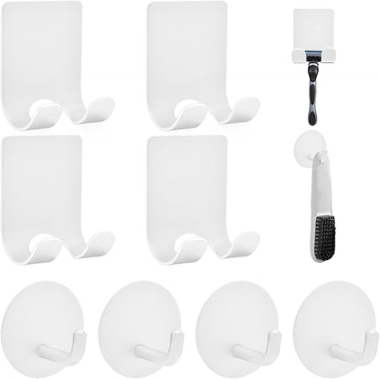 Diesisa Razor Holder for Shower + Adhesive Wall Hooks, Premium 304 Stainless Steel Shower Razor Holder with Heavy Duty Waterproof Sticky Hooks for Hanging Towels, Coat, hat (2+2 Pack)