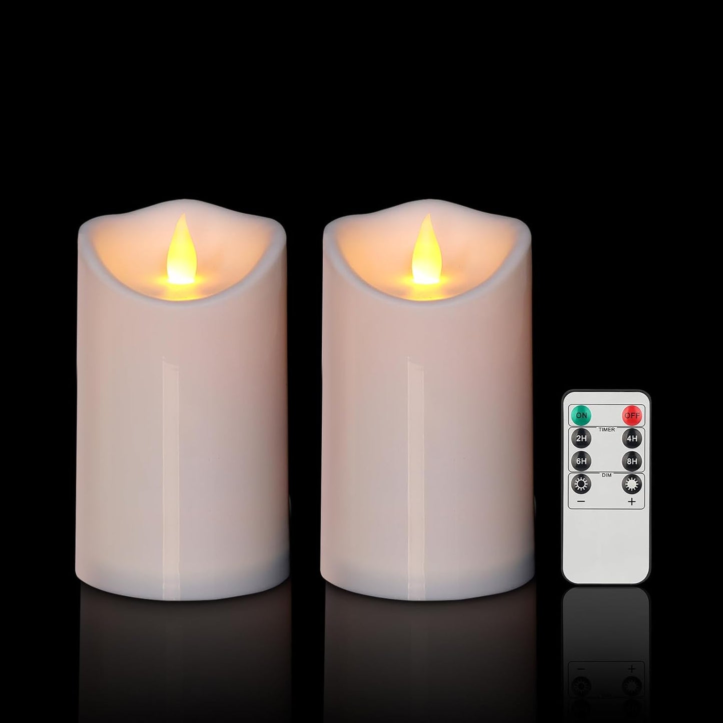 Outdoor Indoor Flameless Candles, Patented 3D Dual-LED, Set of 6 Slanted Top Durable Plastic Pillars with 2 Remotes & Timer, Non-Melting Waterproof Battery Candles for Patio Garden (Ivory)