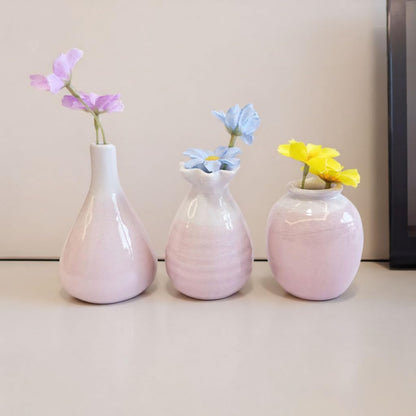 Daittin 3-Piece Ceramic Vase Set - Small Bud Vases for Dried/Fresh Flowers, Tabletop Decor for Living Room, Bedroom & Office, Compact & Stylish Decor Pieces for Gift Givers (Pink)