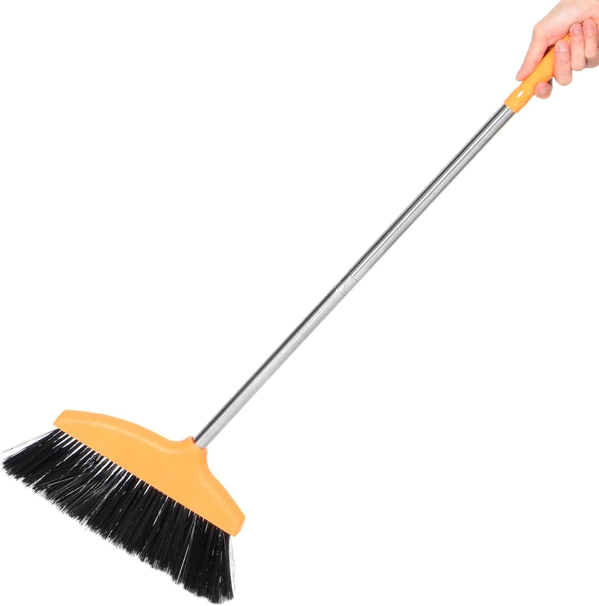 minkissy Soft Bristle Angle Broom for Floor Cleaning, Wide-Angle Room Broom with Orange Handle, Household Sweeping Tool for Indoor and Outdoor Use in Kitchen, Garage, and Patio