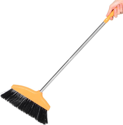minkissy Soft Bristle Angle Broom for Floor Cleaning, Wide-Angle Room Broom with Orange Handle, Household Sweeping Tool for Indoor and Outdoor Use in Kitchen, Garage, and Patio