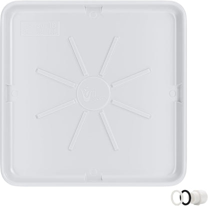 30x32inch Washing Machine Drain Pan, with Raised Edge, Features a Heavy Durable Plastic, Floor Protector - Protects Floors from Leaksf, with 1" Drain Fittings, Black