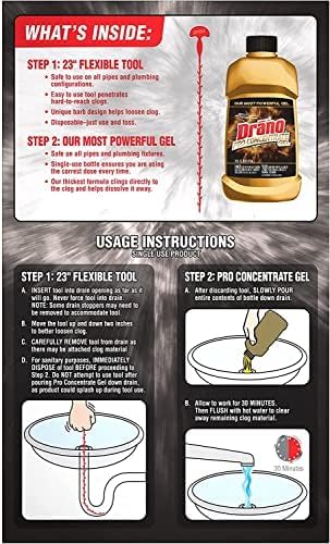 Drano Snake Plus Tool and Gel System, Drain Snake with Drain Clog Remover Gel, Unclogs and Removes Hair and Blockages, Commercial Line 16 Fl oz and 23 Inch Tool