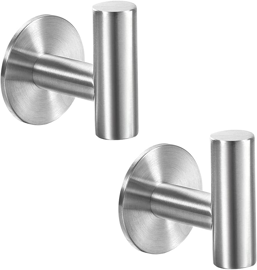 Vuzvuv Adhesive Hooks White SUS304 Stainless Steel - Self Adhesive Heavy Duty Waterproof Wall Hooks for Towel, Coat, Robe in Bathrooms Kitchen Hotel (2-Pack)