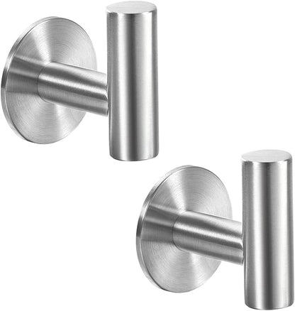 Vuzvuv Adhesive Hooks White SUS304 Stainless Steel - Self Adhesive Heavy Duty Waterproof Wall Hooks for Towel, Coat, Robe in Bathrooms Kitchen Hotel (2-Pack)