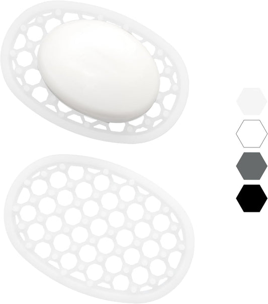2 Pack Soap Dish for Shower, Non-Slip Silicone Bar Soap Holder with Efficient Drainage Holes for Bathroom Sink, Self Draining Soaps Saver Pad for Shower Niche, Shelf (Translucent- 2Pcs)