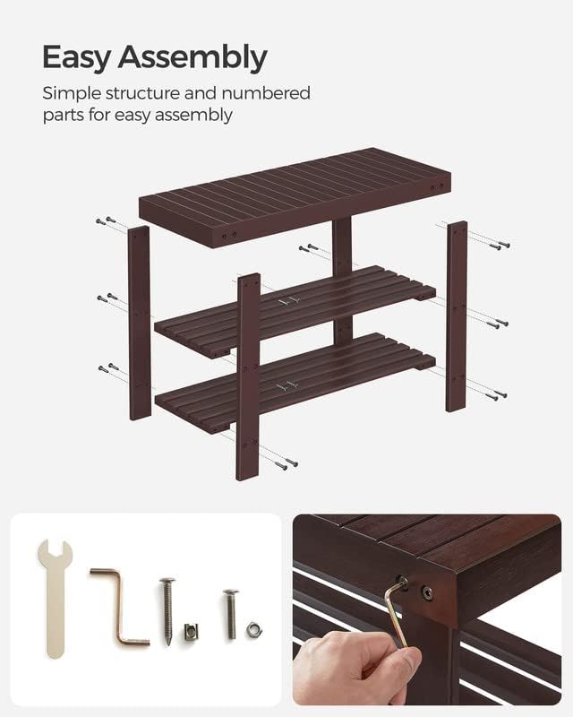 SONGMICS Shoe Rack Bench, 3-Tier Bamboo Shoe Storage Organizer, Entryway Bench, Holds Up to 286 lb, 11.3 x 27.6 x 17.8 Inches, for Entryway Bathroom Bedroom, Ink Black ULBS04H