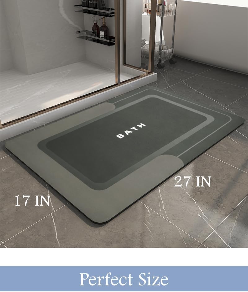 MontVoo-Bath Mat-Bathroom Mat Rug Non Slip Super Absorbent Stain Resistant Quick Dry Thin Bath Rug-Bath Mats for Bathroom Floor Bathtub Vanity-Bathmat Bath Rug Easy Care-17"x27" Grey