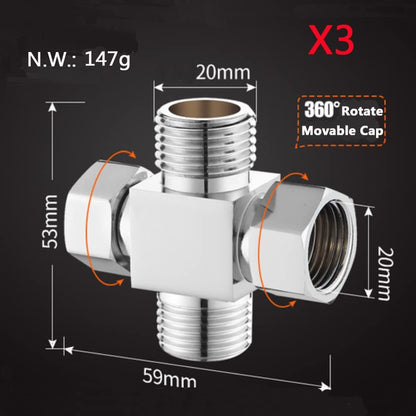 Water Diverter Fitting Adapter, Add-A-Tee G1/2" Hose Connector Adapter for Angle Valve adapter, Shower arms, Toliet Bidet Sprayer, Hose Pipe Fittings (3 Way T2)