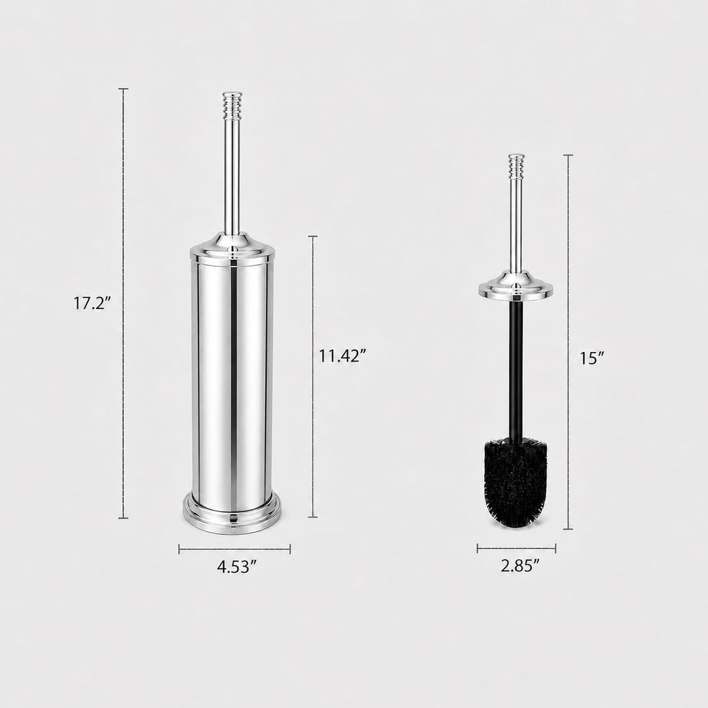 Nickel Toilet Brush and Holder Set，Extra Long Handled Toilet Bowl Brush and Holder，Stainless Steel Heavy Duty Toilet Brush for Bathroom,Deep Cleaning Modern Toilet Cleaner Slip Base