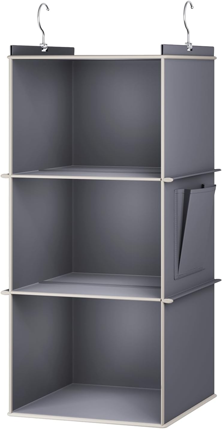 YOUDENOVA Hanging Closet Organizer, 4-Shelf Closet Hanging Storage Shelves, Grey