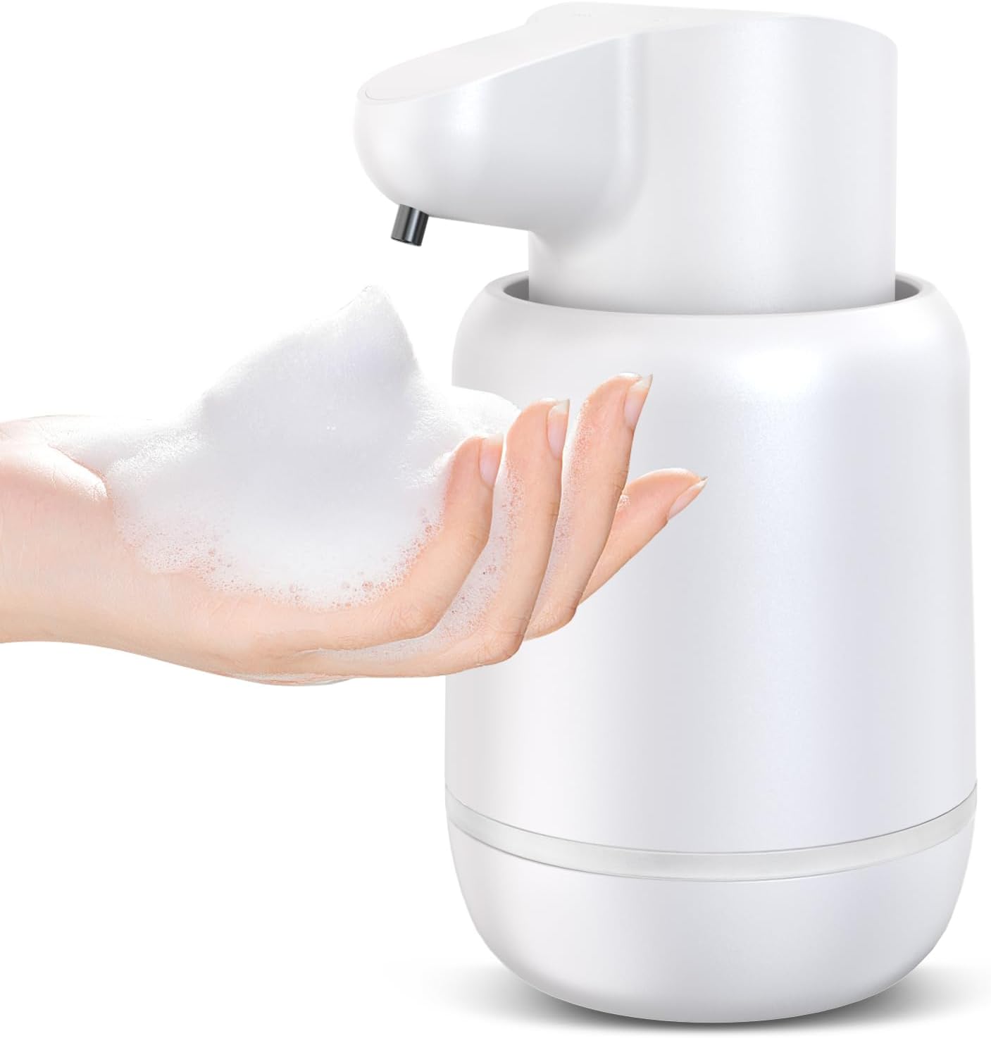Automatic Foaming Soap Dispenser 15oz/420ml Foaming Hand Sanitizer Touchless Wall Mount with 4levels Adjustable Free Touch Electric Soap Dispenser Rechargeable with Sensor(White)