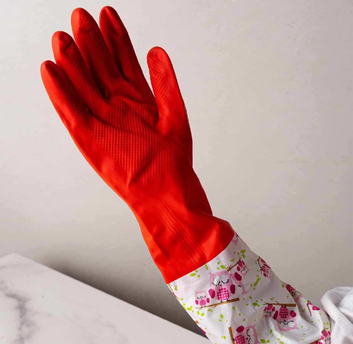 Myungjin Fleece-lined, Long Cuff, Reusable Waterproof Household Dishwashing Non-Slip Cleaning Rubber Gloves (1)
