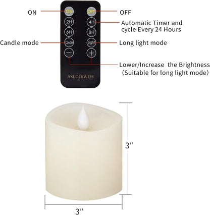 3x3 Flickering Flameless Candles Set of 2, 2AA Battery Life 600 Hours Battery Candles Flickering with Timer,3 inch Flameless Candles with Remote for Indoor/Outdoor, Ivory
