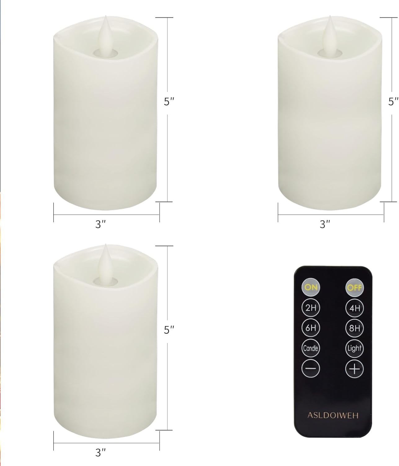 3x3 Flickering Flameless Candles Set of 2, 2AA Battery Life 600 Hours Battery Candles Flickering with Timer,3 inch Flameless Candles with Remote for Indoor/Outdoor, Ivory