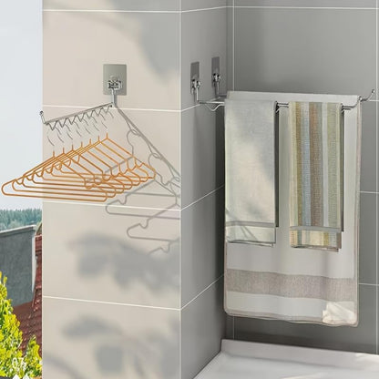 2PCS Wall Mounted Drying Rack Laundry Room Organization Clothes Hanger Rack Stainless Steel Folding Clothes Drying Racks Wall-Mounted Adhesive Balcony Tool Hanger Racks Space Saving
