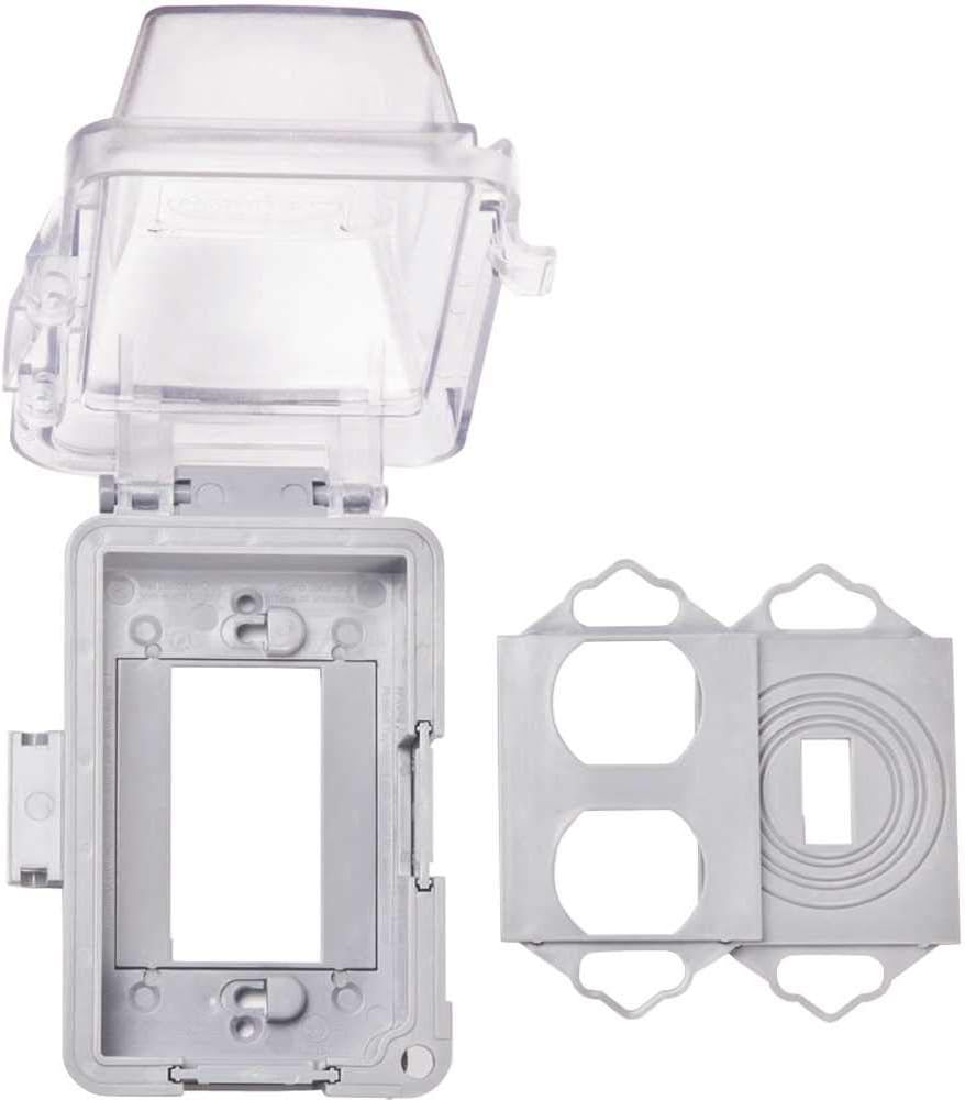 TayMac MM420C 1-Gang Nonmetallic Extra Duty Weatherproof In-Use Horizontal/Vertical 16-in-1 Standard Cover, 2.75 in, Clear & MM110C Weatherproof Single Outlet Outdoor Receptacle Cover, 5/8 Inches Deep