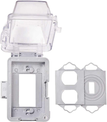 TayMac MM420C 1-Gang Nonmetallic Extra Duty Weatherproof In-Use Horizontal/Vertical 16-in-1 Standard Cover, 2.75 in, Clear & MM110C Weatherproof Single Outlet Outdoor Receptacle Cover, 5/8 Inches Deep