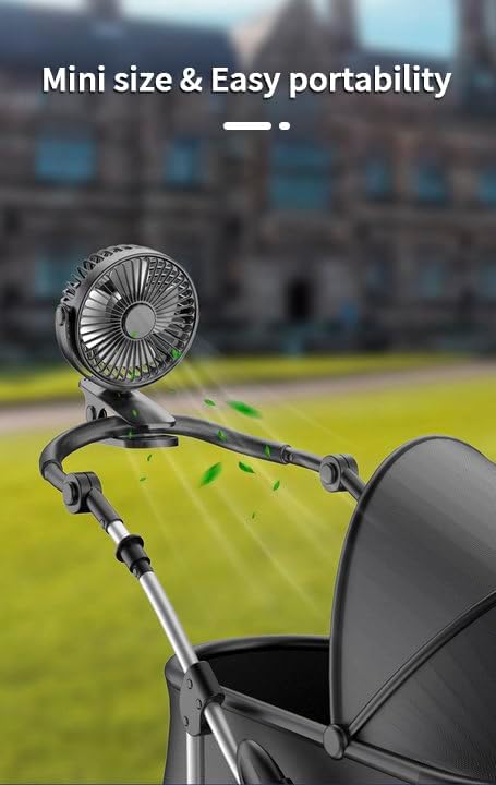 Compact USB Rechargeable Clip on Fan, 6 Inches Portable Personal Fan for Outdoors, Car Seat, Gym - Black