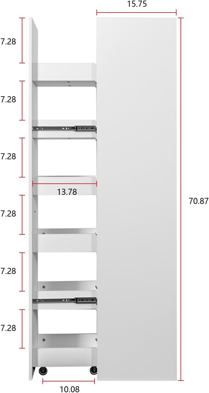 7 Tier Slim Rolling Storage Cart - Kitchen & Pantry Organizer, Narrow Storage Cabinet with Handle & Wheels, Spice Pull-Out Rack Next to Fridge Storage Shelf (White A-7 Tier Shelf Unit)