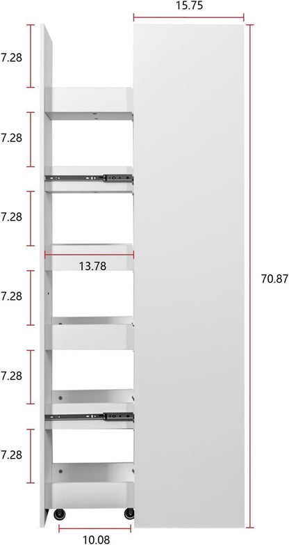 7 Tier Slim Rolling Storage Cart - Kitchen & Pantry Organizer, Narrow Storage Cabinet with Handle & Wheels, Spice Pull-Out Rack Next to Fridge Storage Shelf (White A-7 Tier Shelf Unit)
