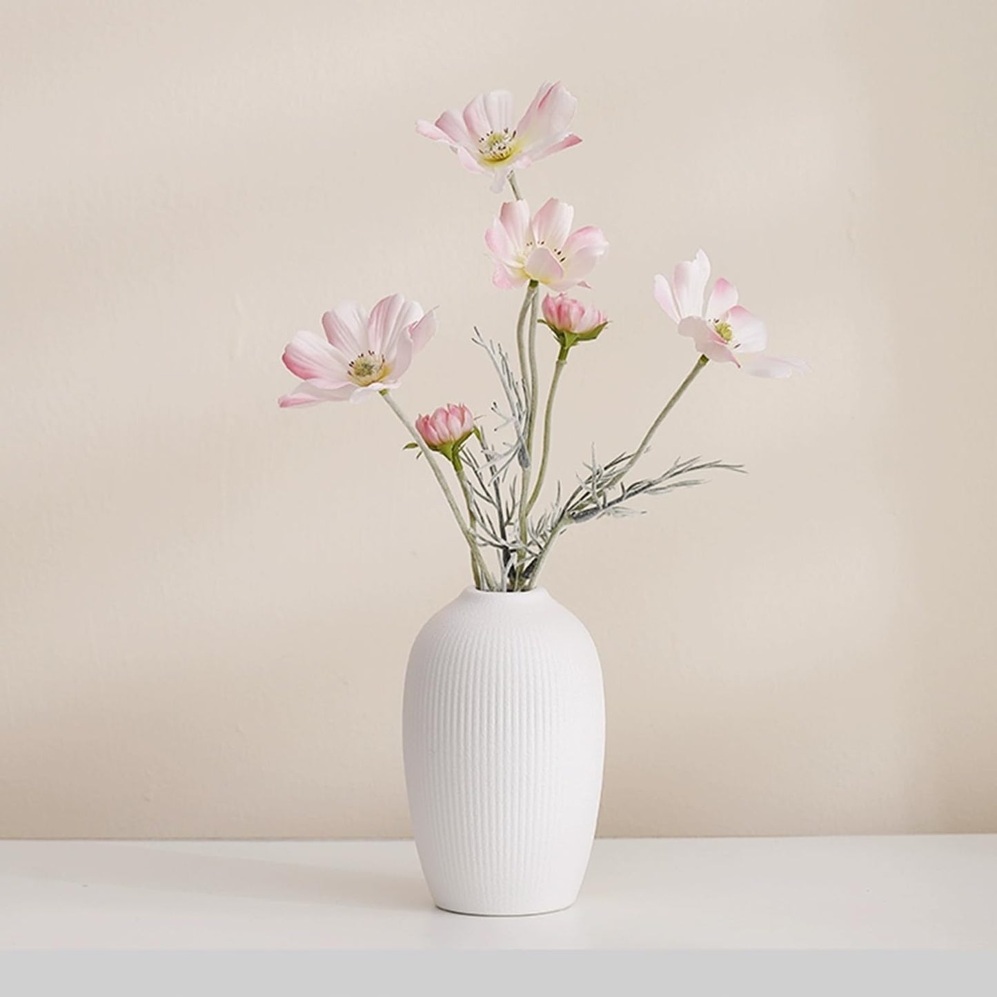 Ceramic Vase Set of 3 - Small Modern Minimalist Ceramic Bud Vases for Home Decor - Boho Aesthetic Flower Vases for Desk, Shelf & Table, Mantle, Bookshelf (Cute & Versatile) (Neutral Mix)