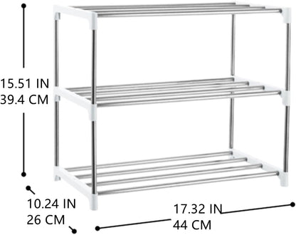 3-Tier Stackable Small Shoe Rack, Lightweight Shoe Shelf Storage Organizer for Entryway, Hallway and Closet(Black)