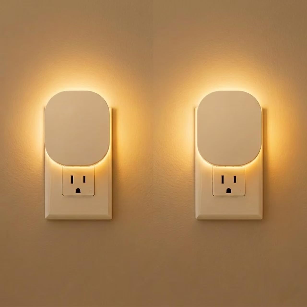 Plug-in LED Backlit Night Light with Motion Sensor, Dimmable Brightness Eye-Caring Warm White Nightlight for Baby & Kids' Bathroom, Nursery, Bedroom, Hallway (2 Pack)