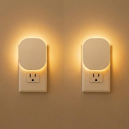 Plug-in LED Backlit Night Light with Motion Sensor, Dimmable Brightness Eye-Caring Warm White Nightlight for Baby & Kids' Bathroom, Nursery, Bedroom, Hallway (2 Pack)