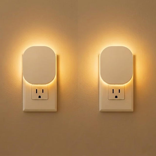 Plug-in LED Backlit Night Light with Motion Sensor, Dimmable Brightness Eye-Caring Warm White Nightlight for Baby & Kids' Bathroom, Nursery, Bedroom, Hallway (2 Pack)
